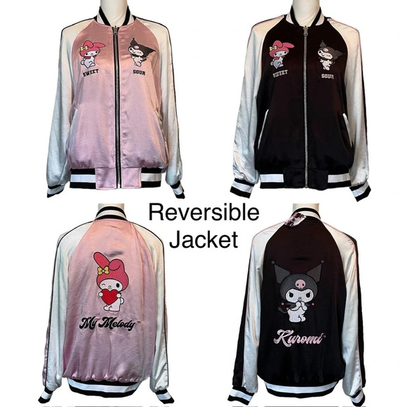 Hello Kitty And Friends x Forever 21 Reversible Pink & Black Small Bomber Jacket - Picture 1 of 16